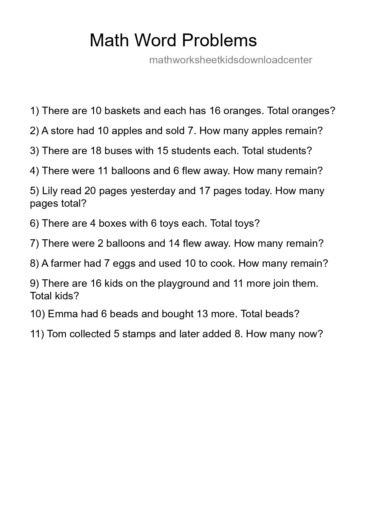 Math Word Problem Worksheet