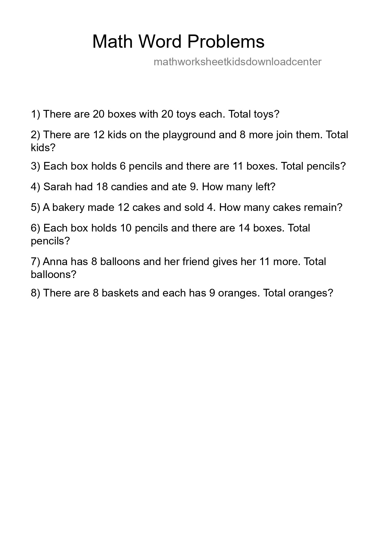 Math Word Problem Worksheet