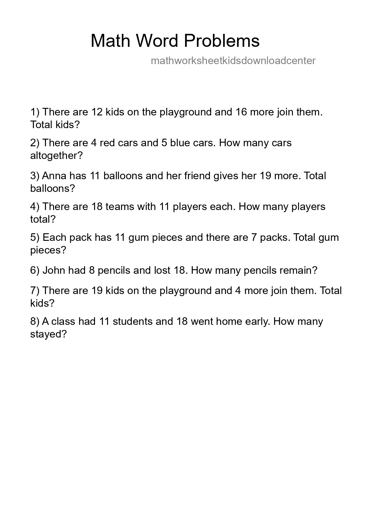 Math Word Problem Worksheet
