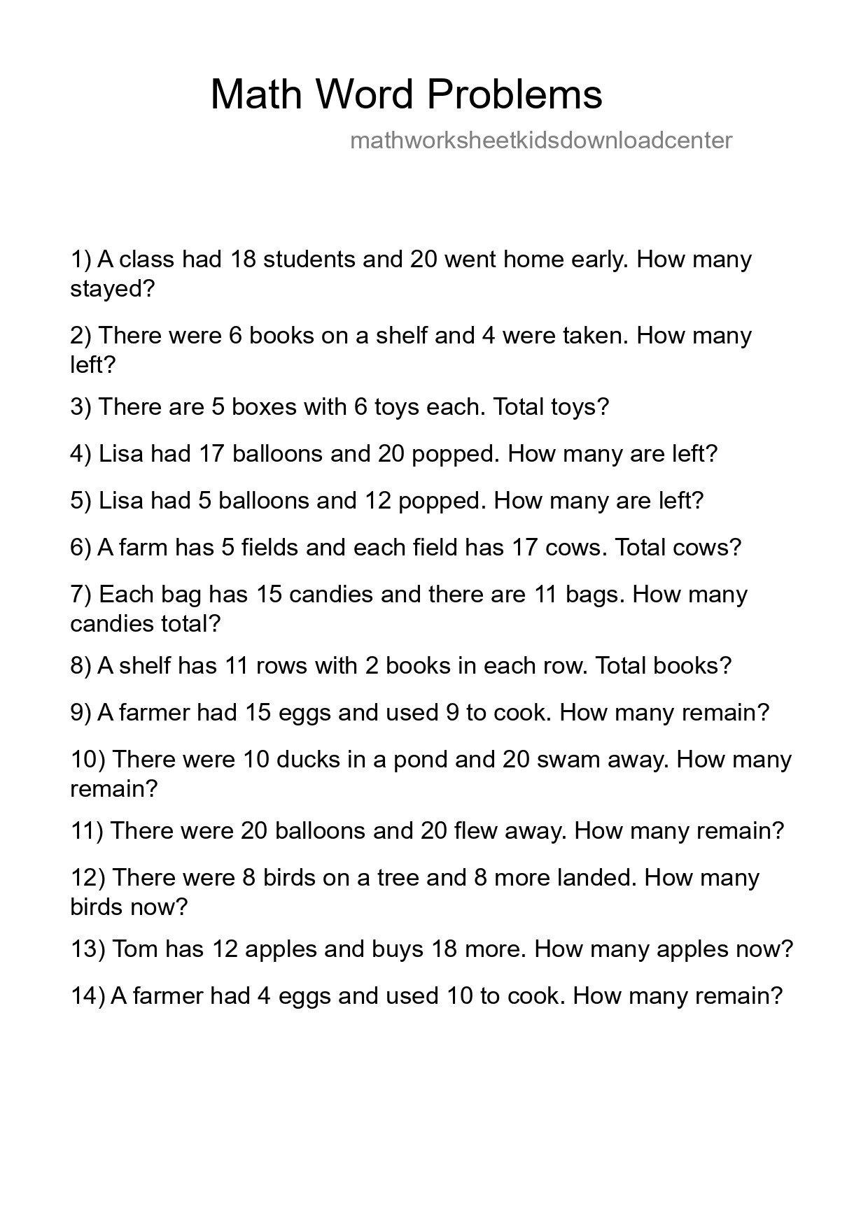 Math Word Problem Worksheet