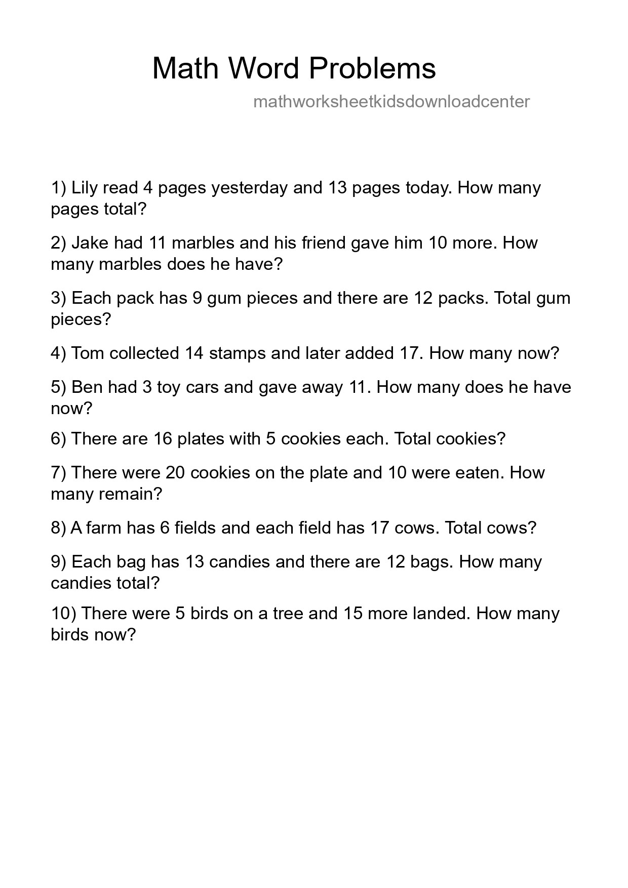 Math Word Problem Worksheet