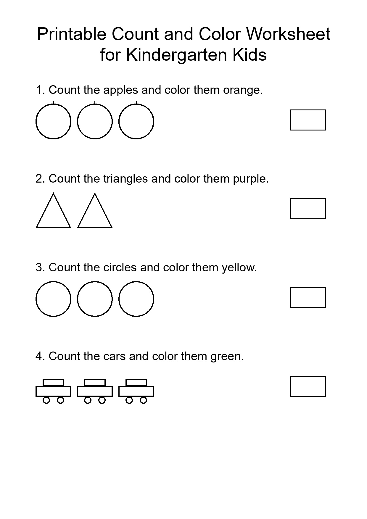 Printable Count and Color Worksheet for Kindergarten Kids