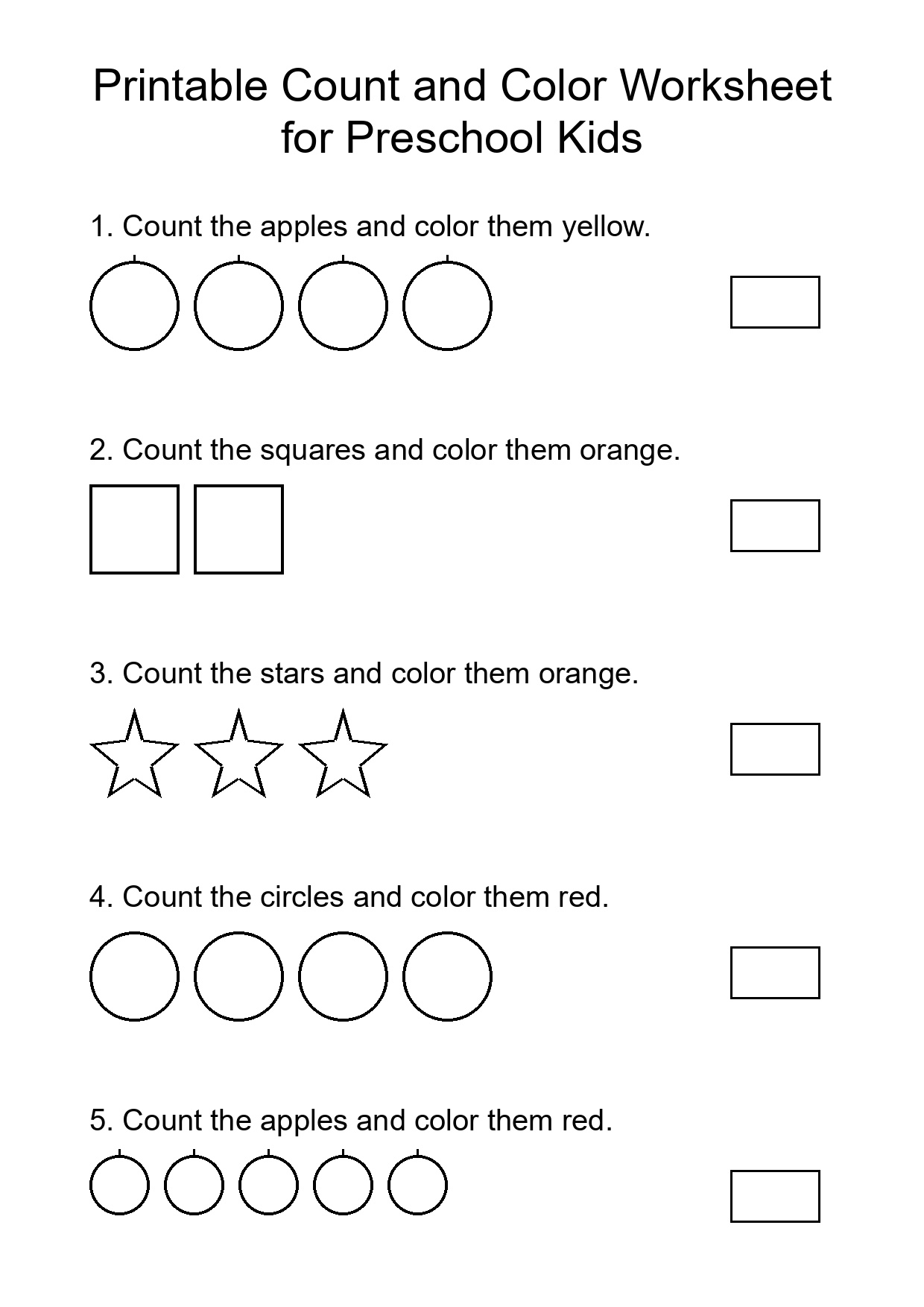 Printable Count and Color Worksheet for Preschool Kids