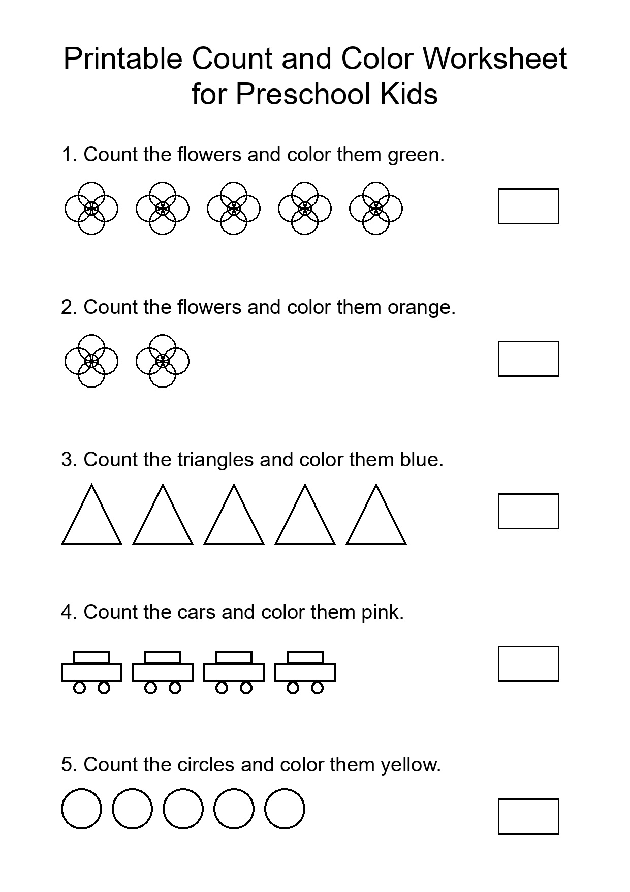 Printable Count and Color Worksheet for Preschool Kids