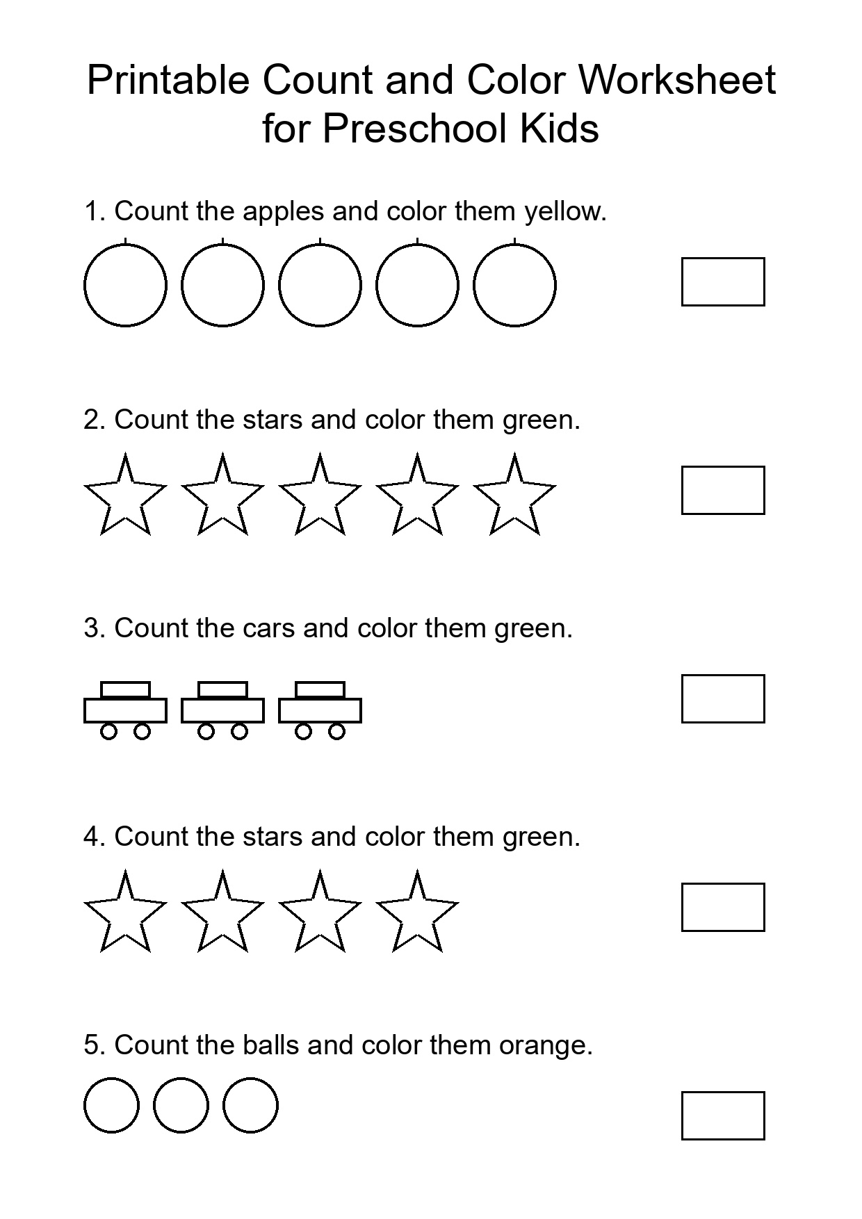 Printable Count and Color Worksheet for Preschool Kids