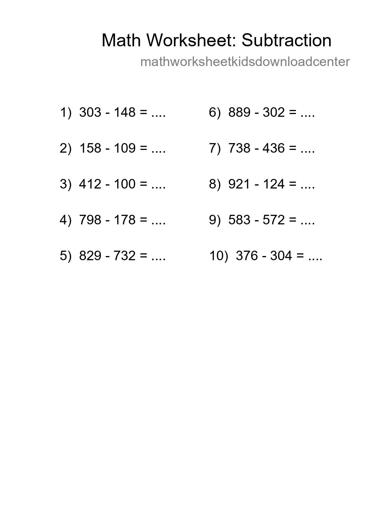 Printable Free 10 Subtraction Math Worksheet For Grade 5 - Part 52
