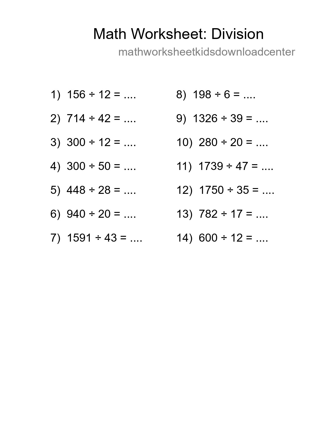Printable Free 14 Division Math Worksheet For Grade 2 - Part 246