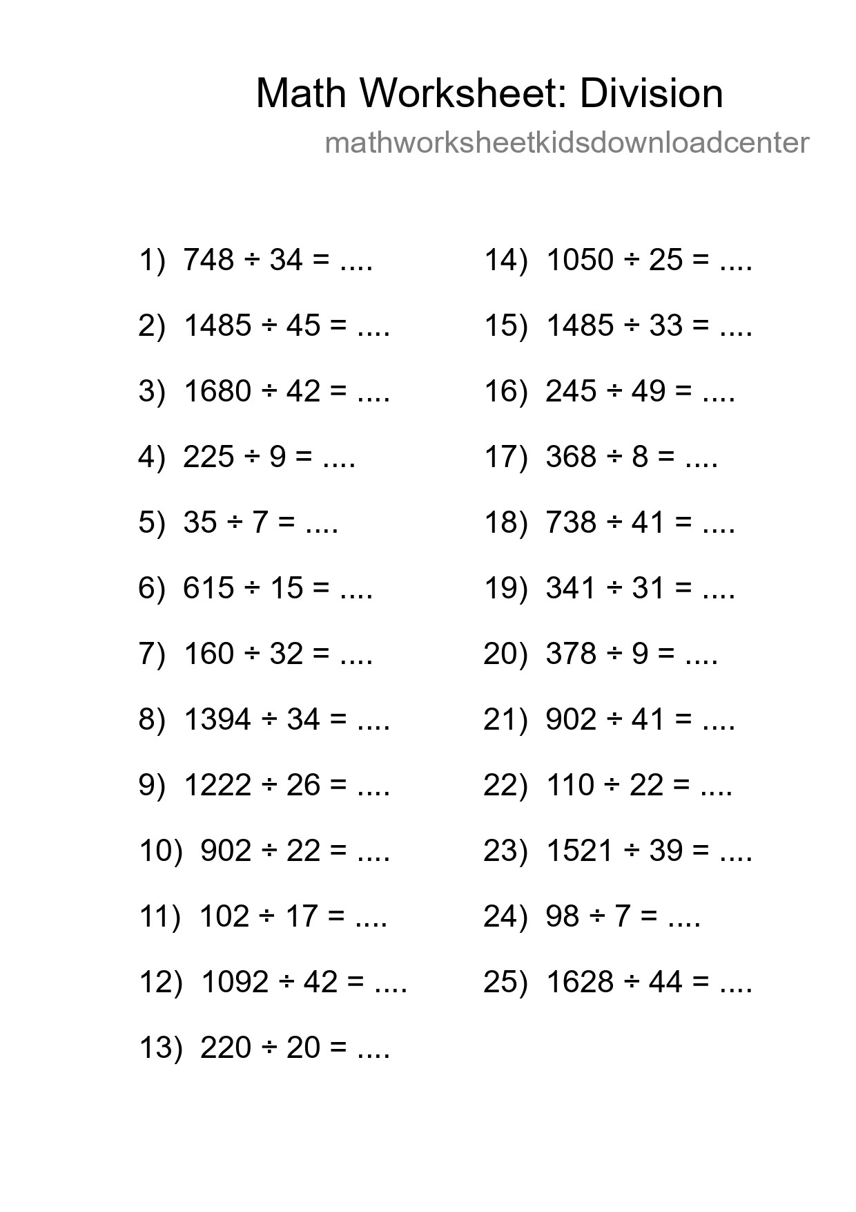Printable Free 25 Division Math Worksheet For Grade 2 - Part 136