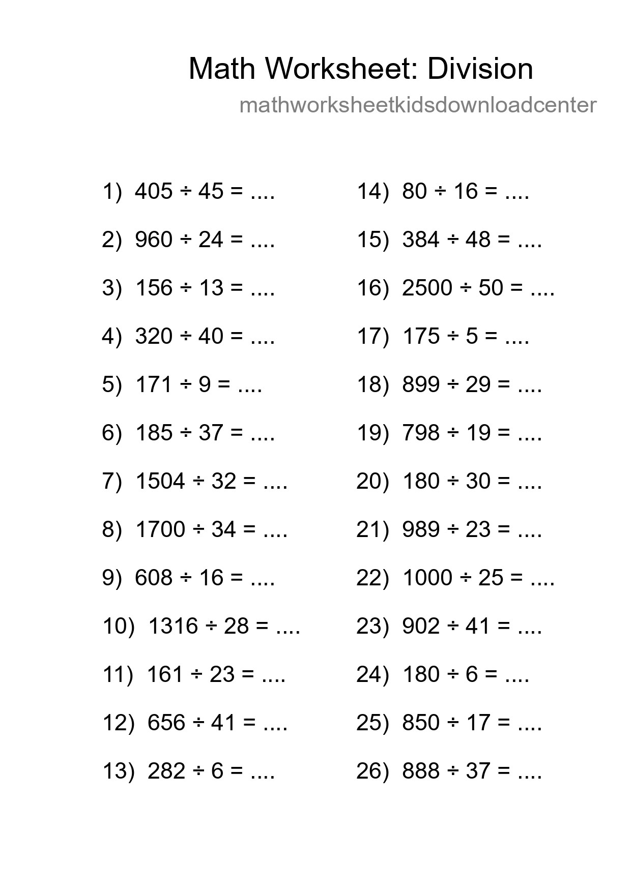 Printable Free 26 Division Math Worksheet For Grade 2 - Part 114