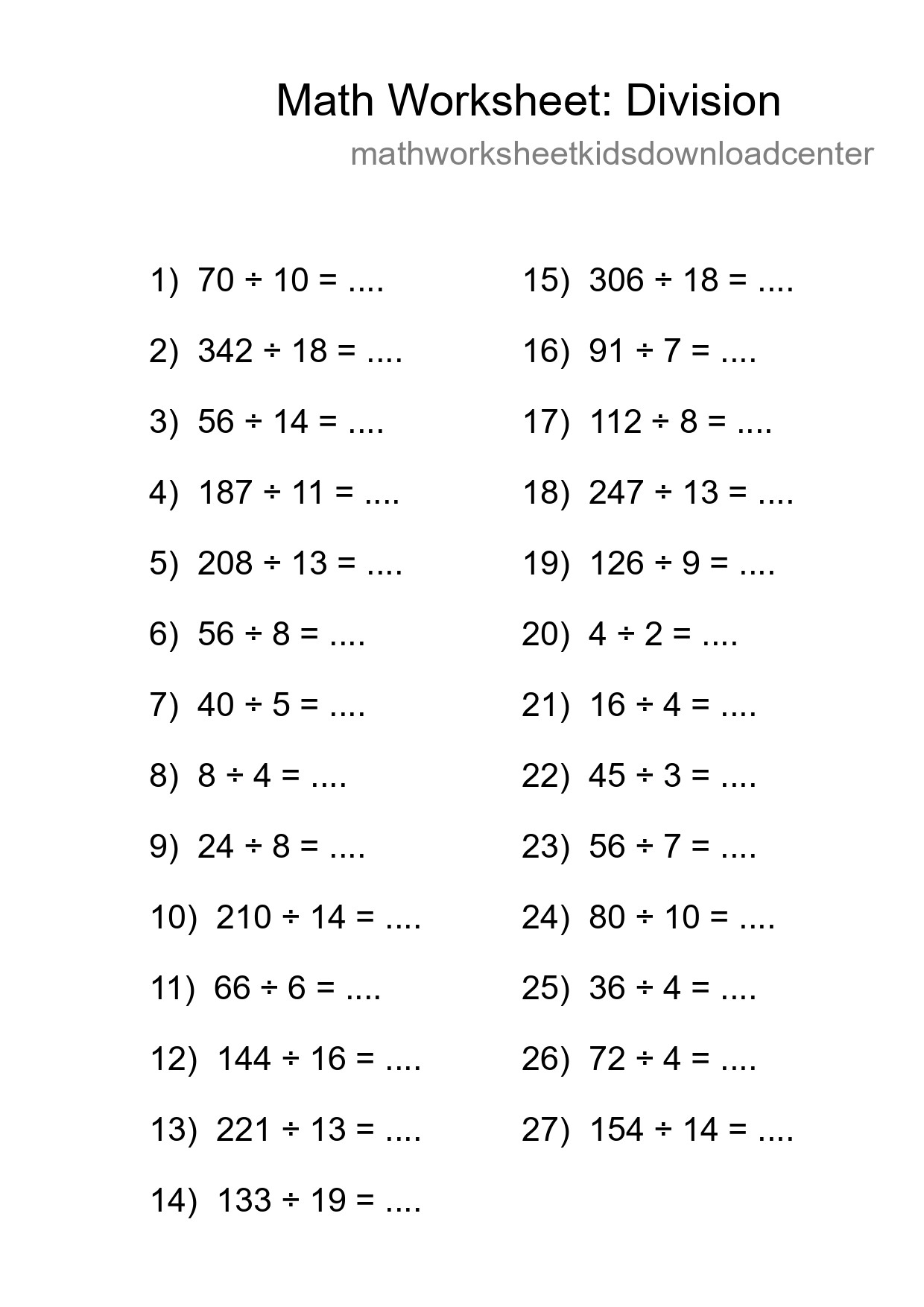 Printable Free 27 Division Math Worksheet For Grade 2 - Part 125