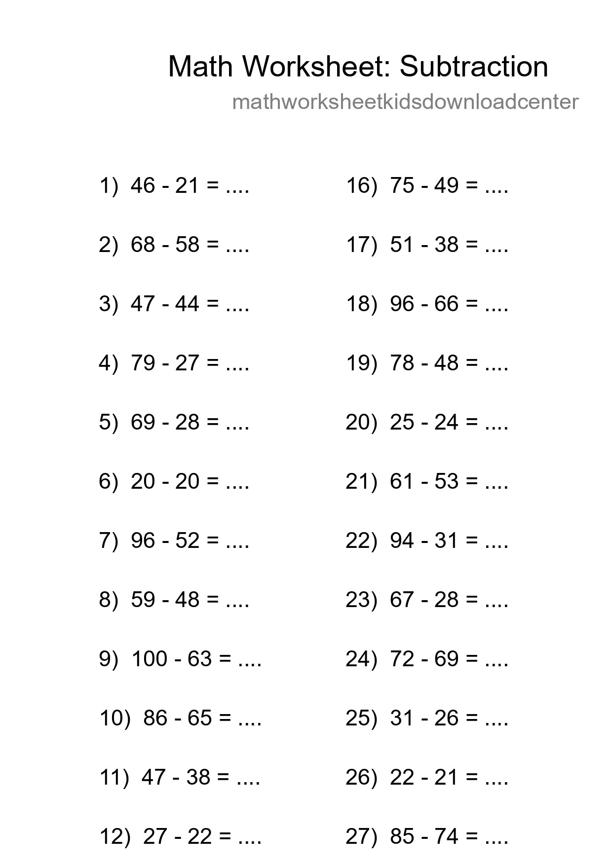 Printable Free 30 Subtraction Math Worksheet For Grade 3 - Part 228